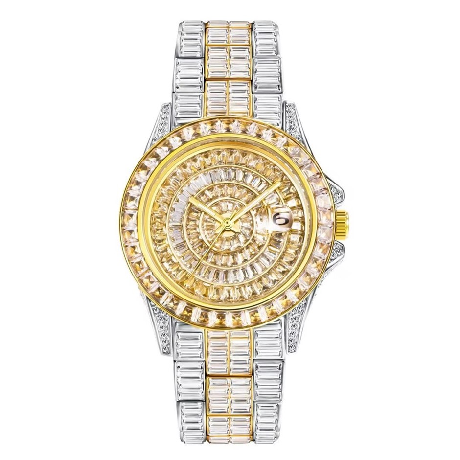Luxurious 18K Gold/Silver Plated Full Diamond Quartz Iced Out Wrist Watch