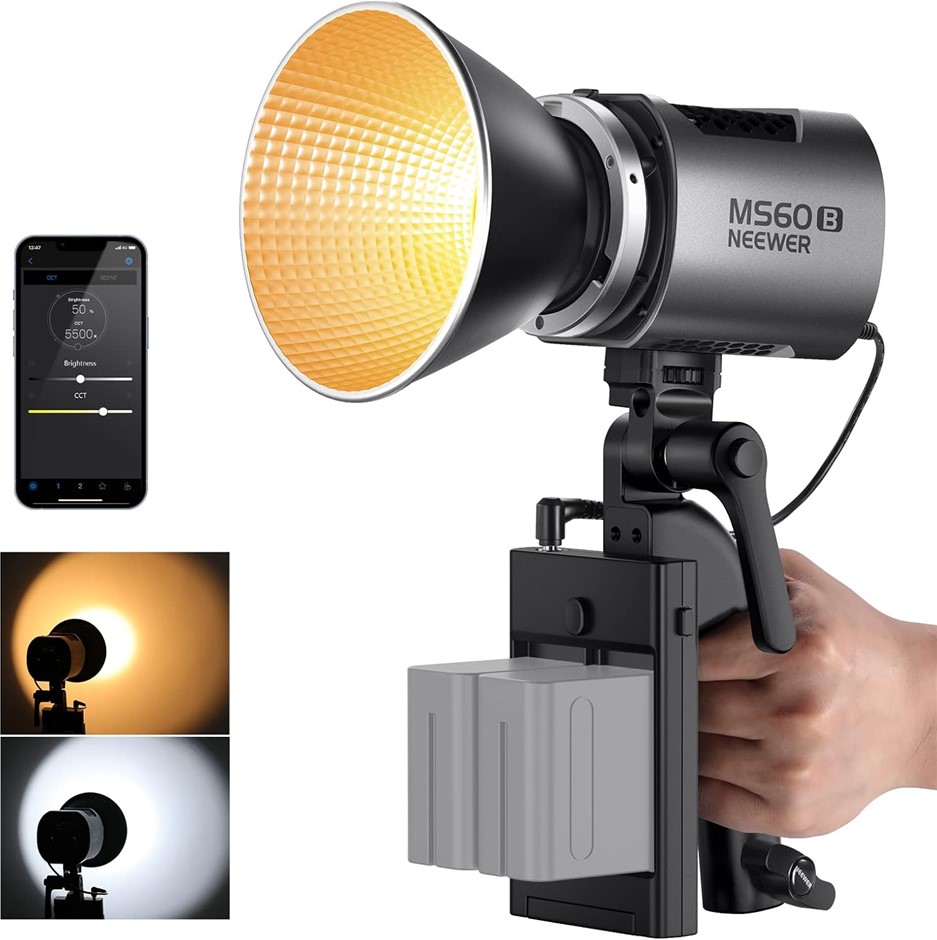 NEEWER MS60B Bi Color LED Video Light with 2.4G/APP Control, 65W Metal Mini