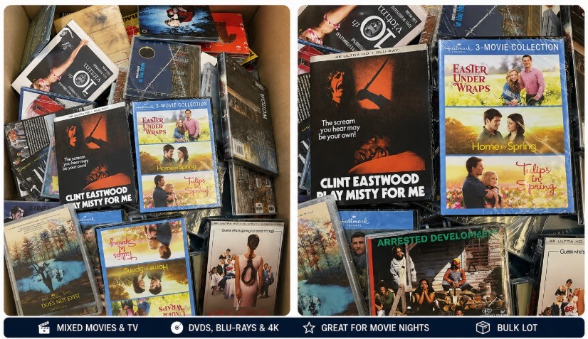 BOX OF ASSORTED DVDs & BLU-RAYS: Movies, TV Series, Collections & Mixed Gen