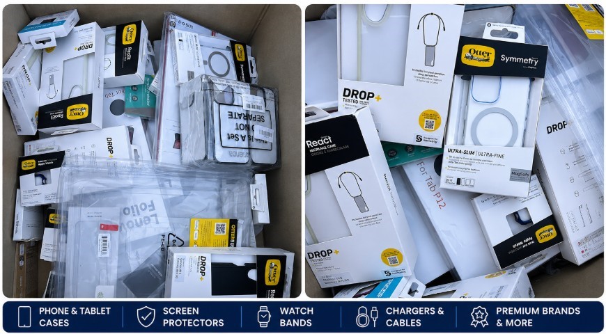 BOX OF ASSORTED OTTERBOX DEVICE ACCESSORIES: Phone Cases, Tablet Covers, Ap