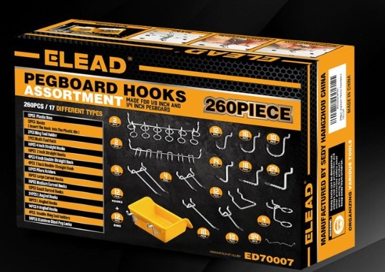 ELEAD 260-Piece Pegboard Hook Set, for 1/8 and 1/4 inch Peg Board Organizer