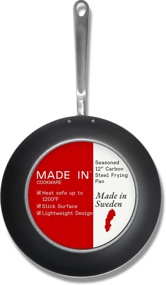 MADE IN COOKWARE Seasoned 12.5" Carbon Steel Frying Pan. NB: Has Been Used.