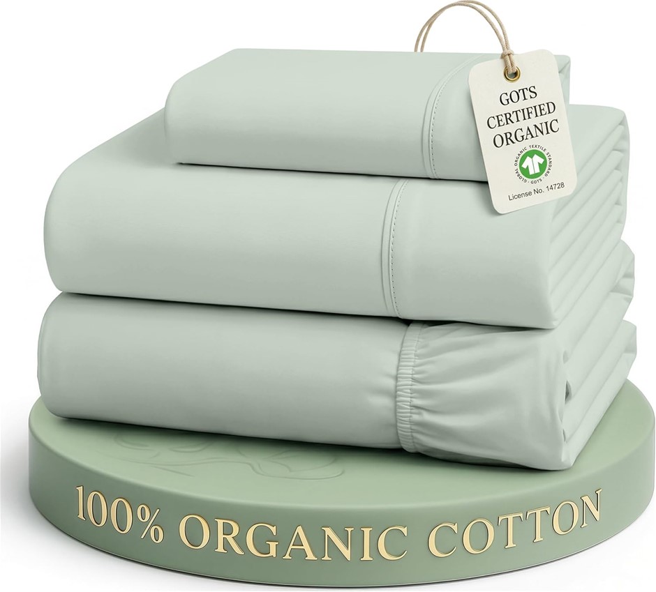 LANE LINEN 100% Organic Cotton King Single Sheet & Pillowcase Sets, 15" Dee