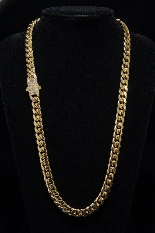 14K-Stamped Yellow Gold Filled Cuban Chain -55cm-12mm-Bonus Gift