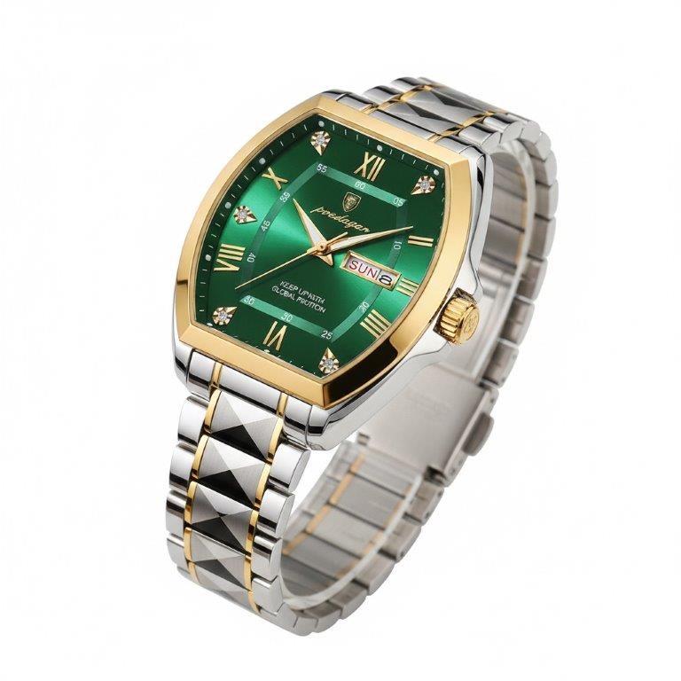 Luxury Green Tonneau Men's Watch –  Diamond Edition with Premium Gift Box