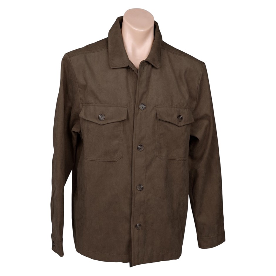 BOSTON TRADERS Men's Faux Suede Jacket, Size L, 100% Polyester, Dark Espres