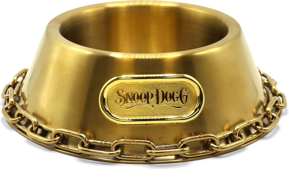 SNOOP DOGGIE DOGGS Deluxe Off The Chain Pet Bowl, Gold, Large