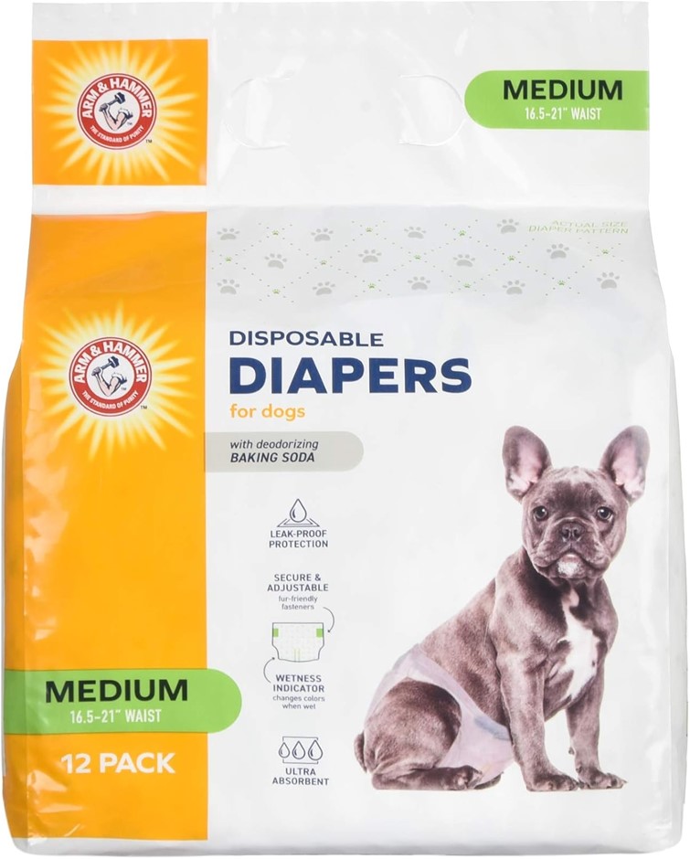 ARM & HAMMER or Pets Female Dog Diapers, Size Medium, 12 Count - PACK OF 6.