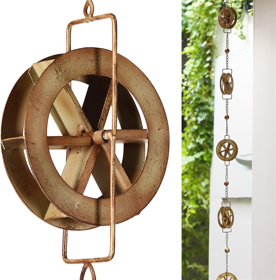 AINISIS 5-7/10-Feet Gutter Rain Chain,Water Wheel Rain Catcher Chain Outdoo