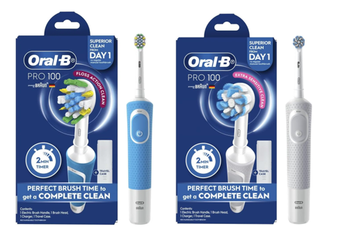 ORAL B 1 x Pro 100 ultra thin Electric Toothbrush (White) & 1 x Pro 100 Flo