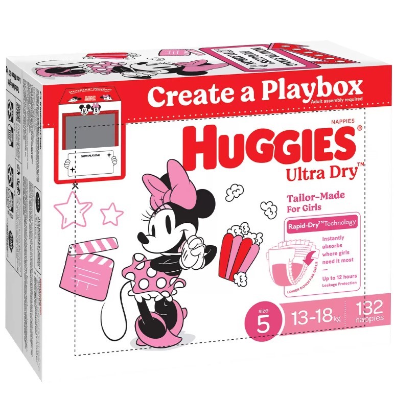 HUGGIES Girls' Ultra Dry Nappies Size 5 Walker (13-18kg) 132pc Nappies. N.B