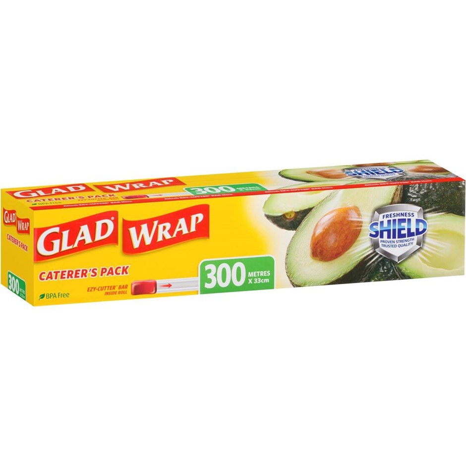 2 x GLAD Wrap 300m x 33cm. NB. Damaged packaging & ezy-cutters missing & so