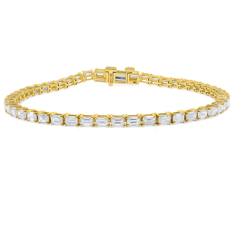 5.00 Carats yellow gold Emerald cut lab grown  diamond tennis bracelet (Sta