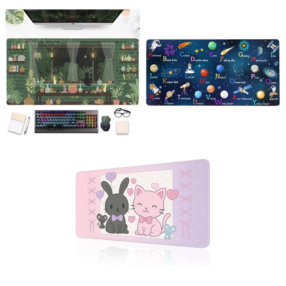 3 x Gaming Mouse Pads. 1 x DSKGSJH Extra Large Rainy Night Green Plants Des