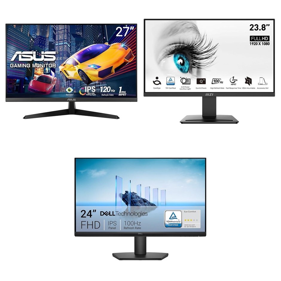 3 x Gaming Monitors. 1 x ASUS VY279HGR - 27' FHD IPS Gaming Monitor - 120Hz