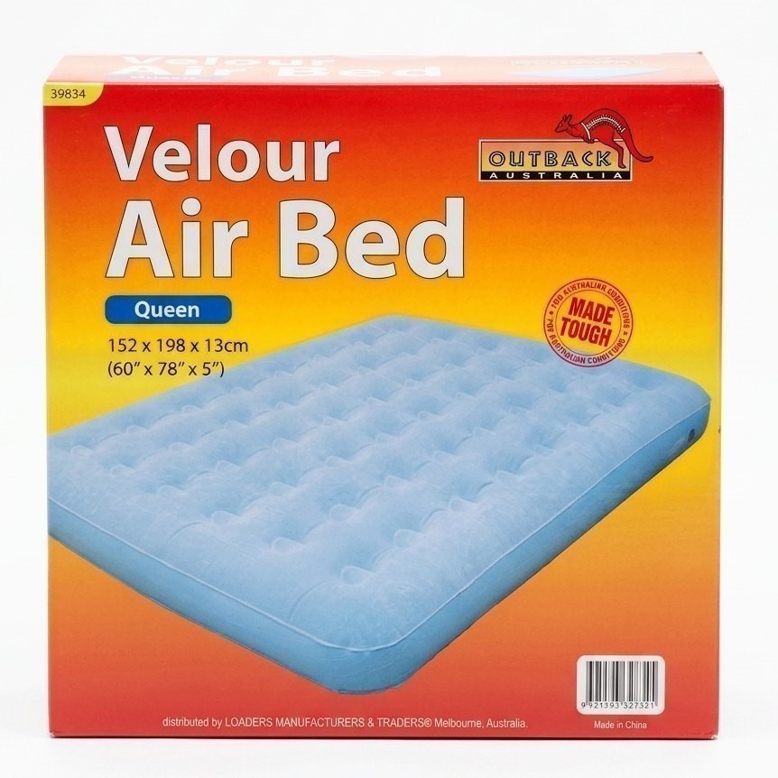 VELOUR Queen Air Bed 152 x 198 x 13 cm – Soft Flocked Surface, Durable Coil