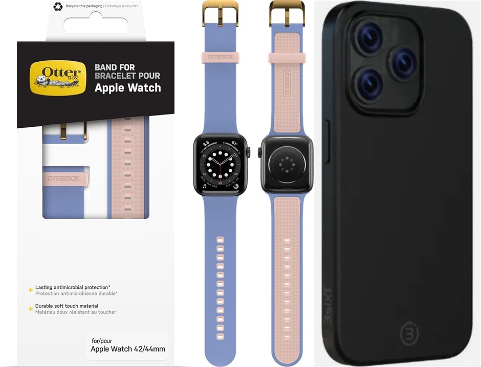 BUNDLE OF OtterBox Apple Watch 44/45/46mm Silicone Band, Blue/Beige + 3sixT