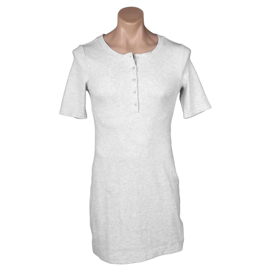 CALVIN KLEIN Women's Ribbed Button Dress, Size L, 58% Cotton, Optic Heather