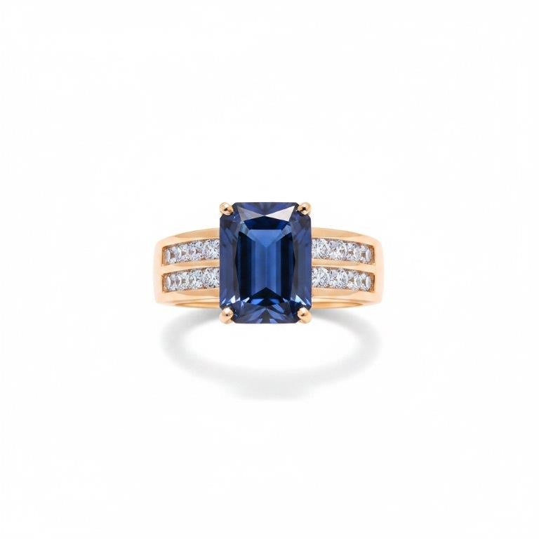 18K/Italy 5.0ct Emerald Cut Yellw Gold Filled Ring(stamped)Warranty