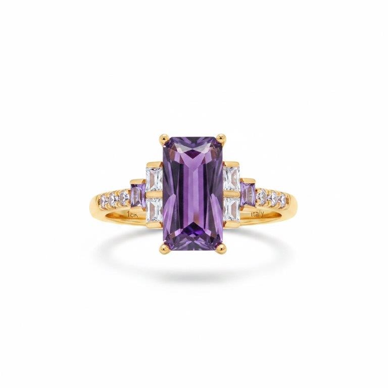 18K/Italy 5.0ct Emerald Cut Yellw Gold Filled Ring(stamped)Warranty