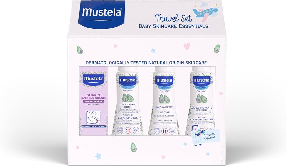 Mustela Baby Travel Set for Normal Skin - 4pc | Hydra Bebe Body Lotion, Vit