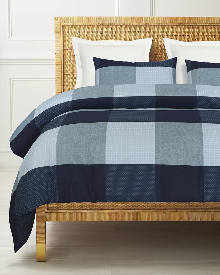 Double Bed Quilt Cover Set – Blue Doona Cover - 100% Cotton Bedding Duvet C