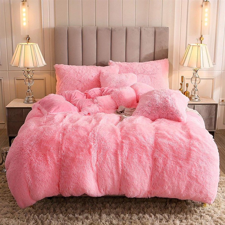 UHAMHO Faux Fur Velvet Fluffy Bedding Duvet (Pink, Queen). NB: Dusty from