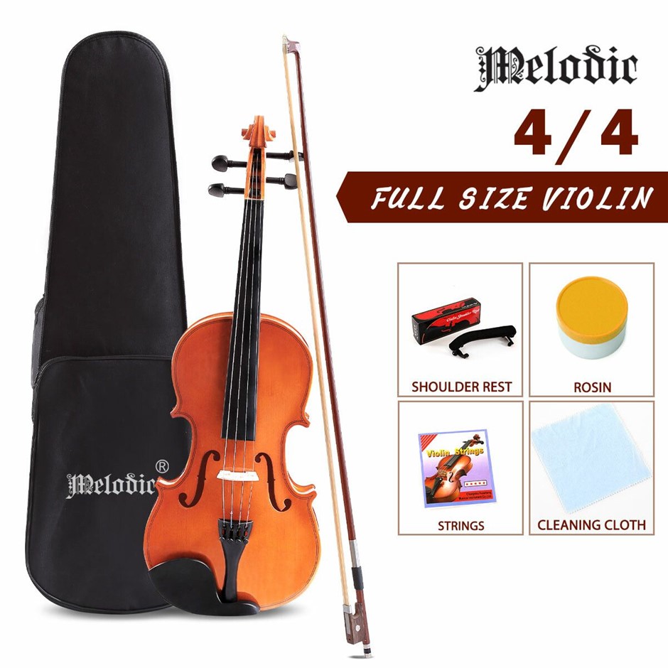 Melodic 4/4 Full Size Acoustic Violin Beginner Set with Bow Rosin Strings