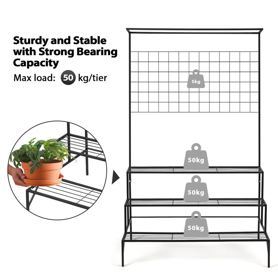 3 Tier Metal Plant Stand Hanging Flower Pot Display Shelf Black