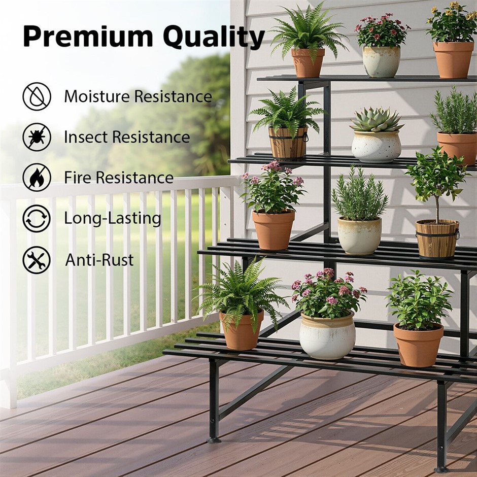 4 Tier Metal Plant Stand Corner Flower Pot Display Shelf Black