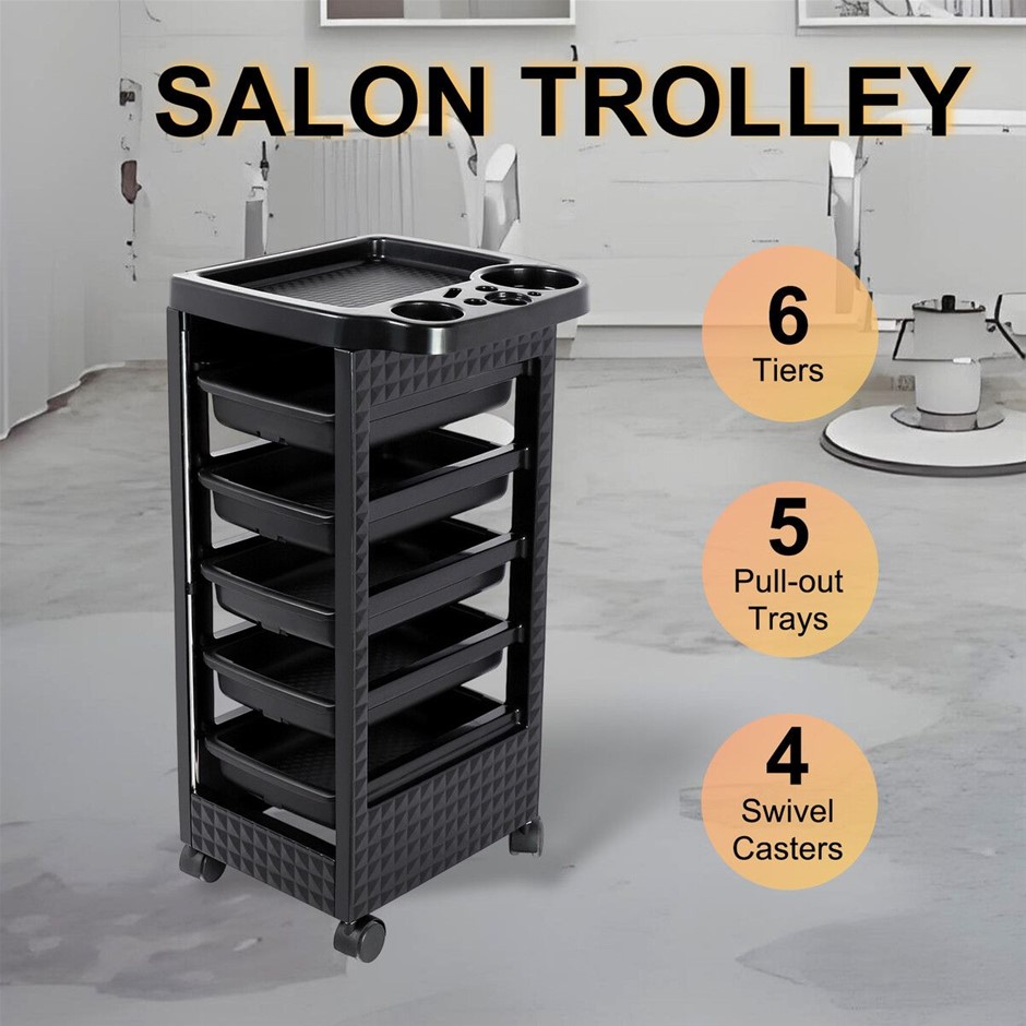 6 Tier 5 Tray Hair Salon Trolley Beauty Tool Storage Cart Rolling Wheels
