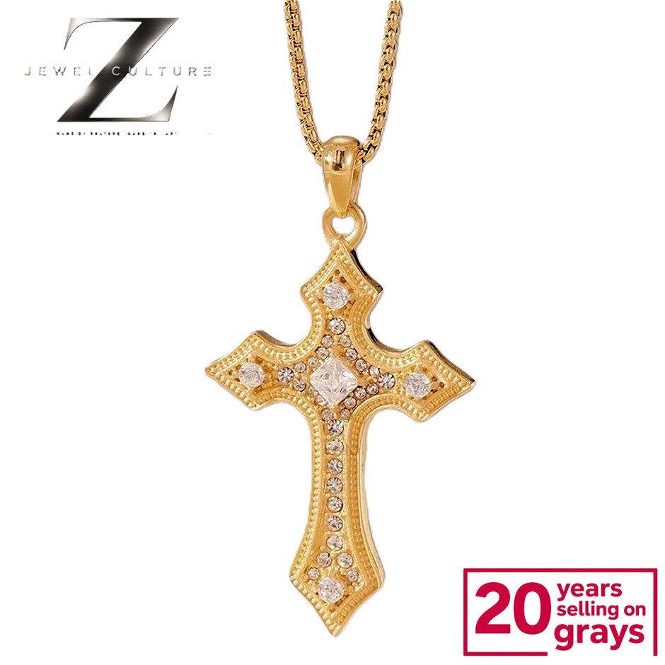 Yellow Gold Plated Cross Pendant on Gold-plated Necklace