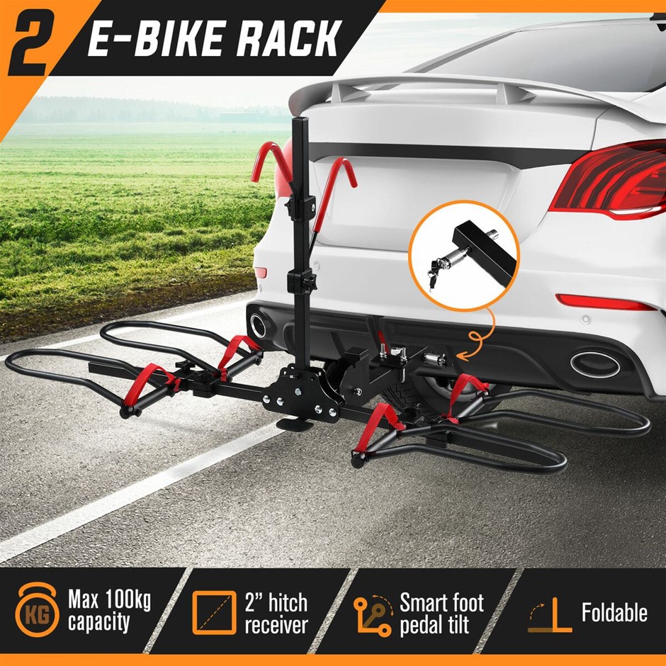 2 Ebike Car Rack Platform Bike Carrier Foldable Tilt w/ Lock 2 Inch Hitch