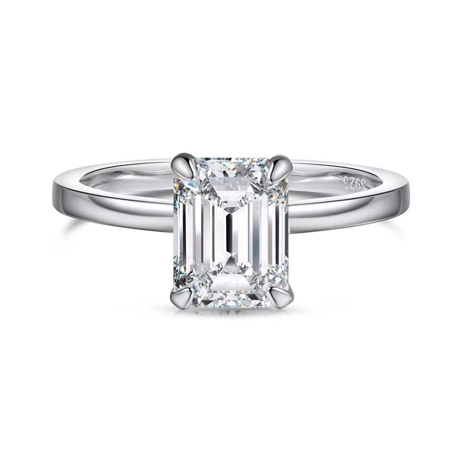 2.0ct Rectangle Lab Created Moissanite 925 Sterling Silver Ring - Size 7