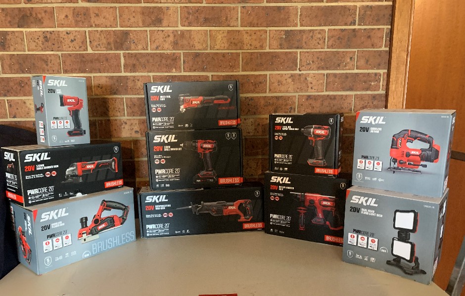 Set of 10 x Various Skil Power Tools, 2 x Batteries, 1 x Charger (Unused