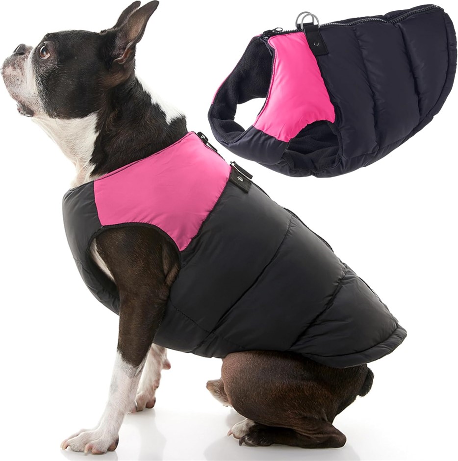 GOOBY Padded Vest Dog Jacket - Pink, Medium with Dual D Ring Leash. Buyer