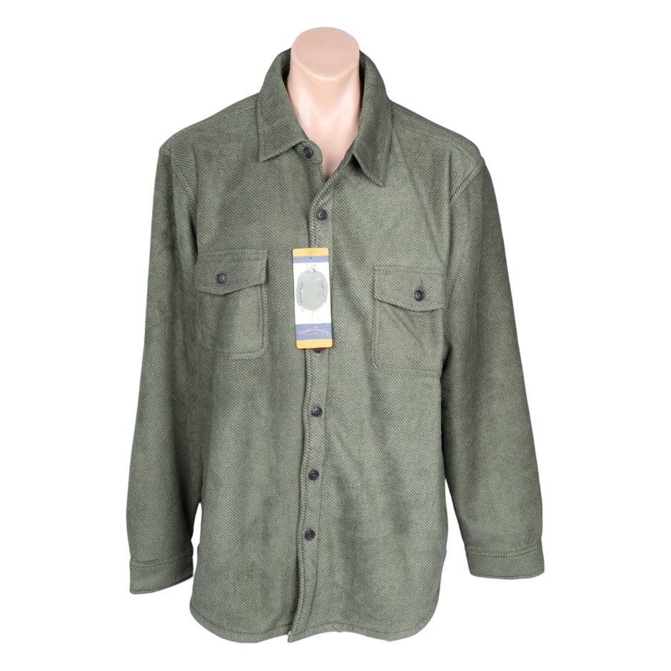 FREEDOM FOUNDRY Men's Plush Shirt Jacket, Size L, Olive. Buyers Note - Dis