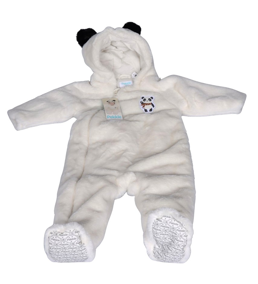 PEKKLE Baby's 1pc Onesie, Size 9M (0), Off-White Panda. Buyers Note - Disc