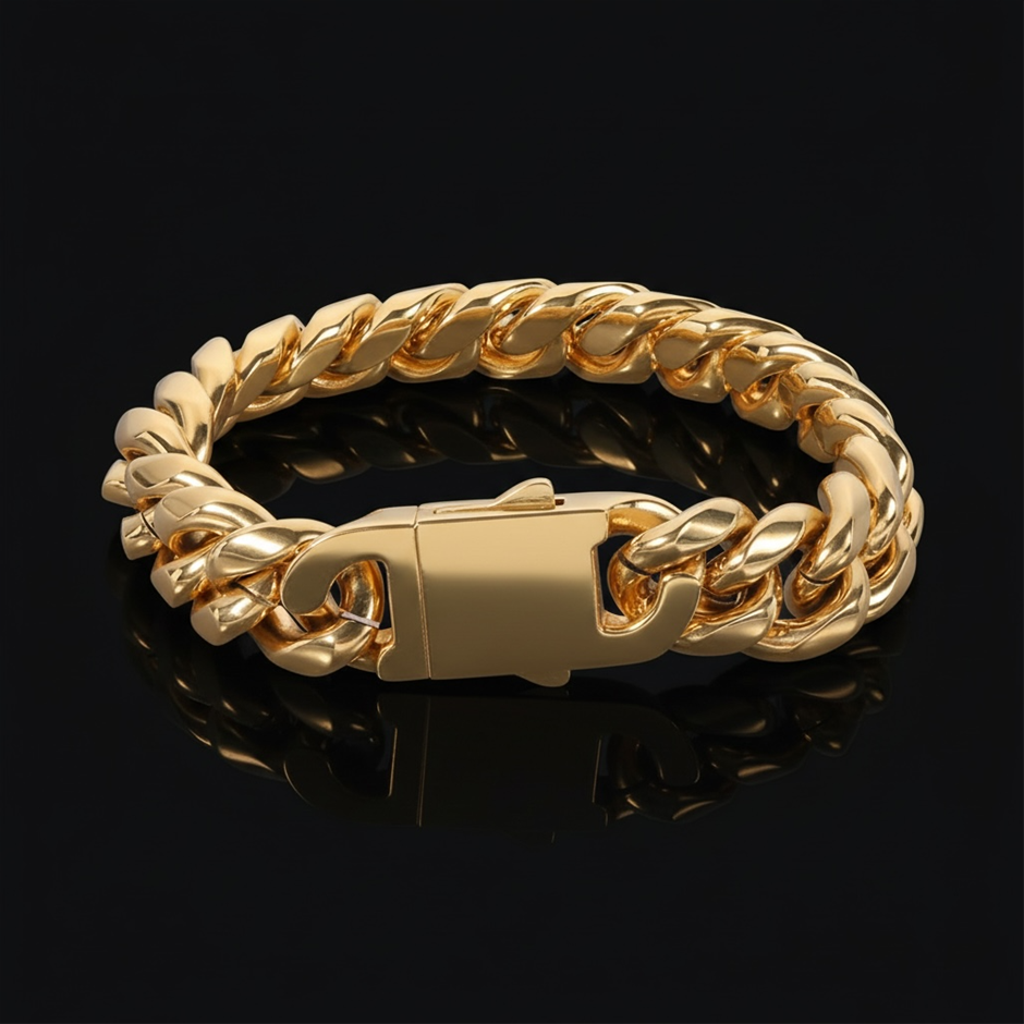 18K Gold-Filled Cuban Link Chain Bracelet, 8MM Wide - 19cm
