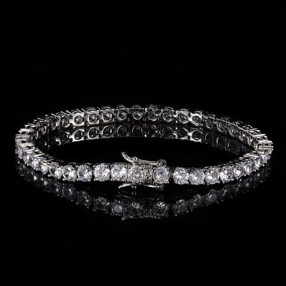 18k White Gold-Filled Tennis Bracelet Facet Cut AAA+ Cubic Zirconia-22.8cm