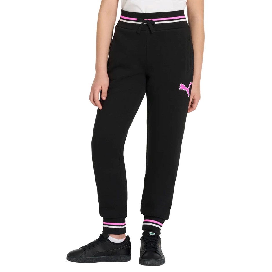PUMA Girls' Fleece Pant, Size L (UK 13-14Y), Black/Pink (01), 221290.