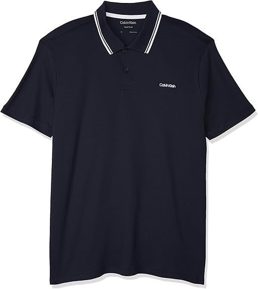 CALVIN KLEIN Men's Tipped Liquid Touch Polo, Size XL, 100% Cotton, DarkSapp