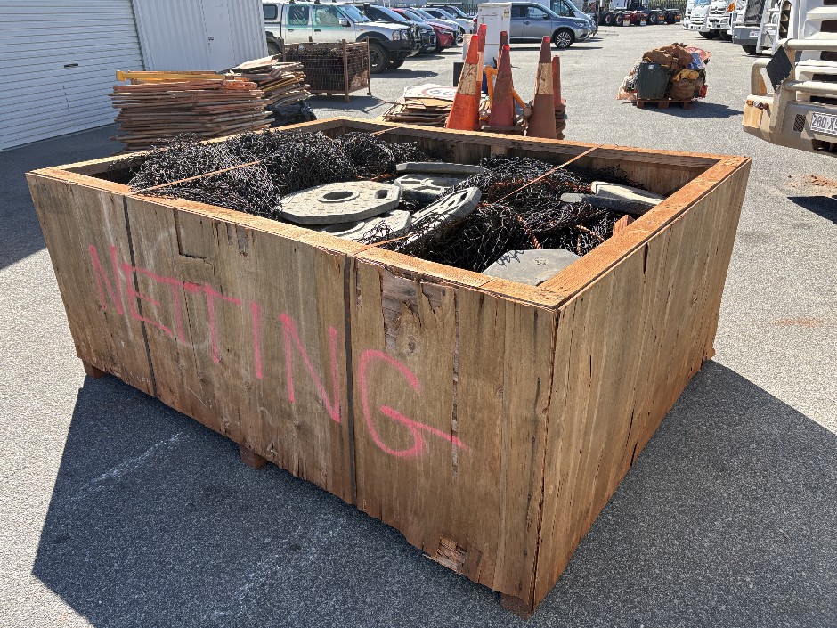 Cyclone Netting and Safety Cone Bases in Large Crate