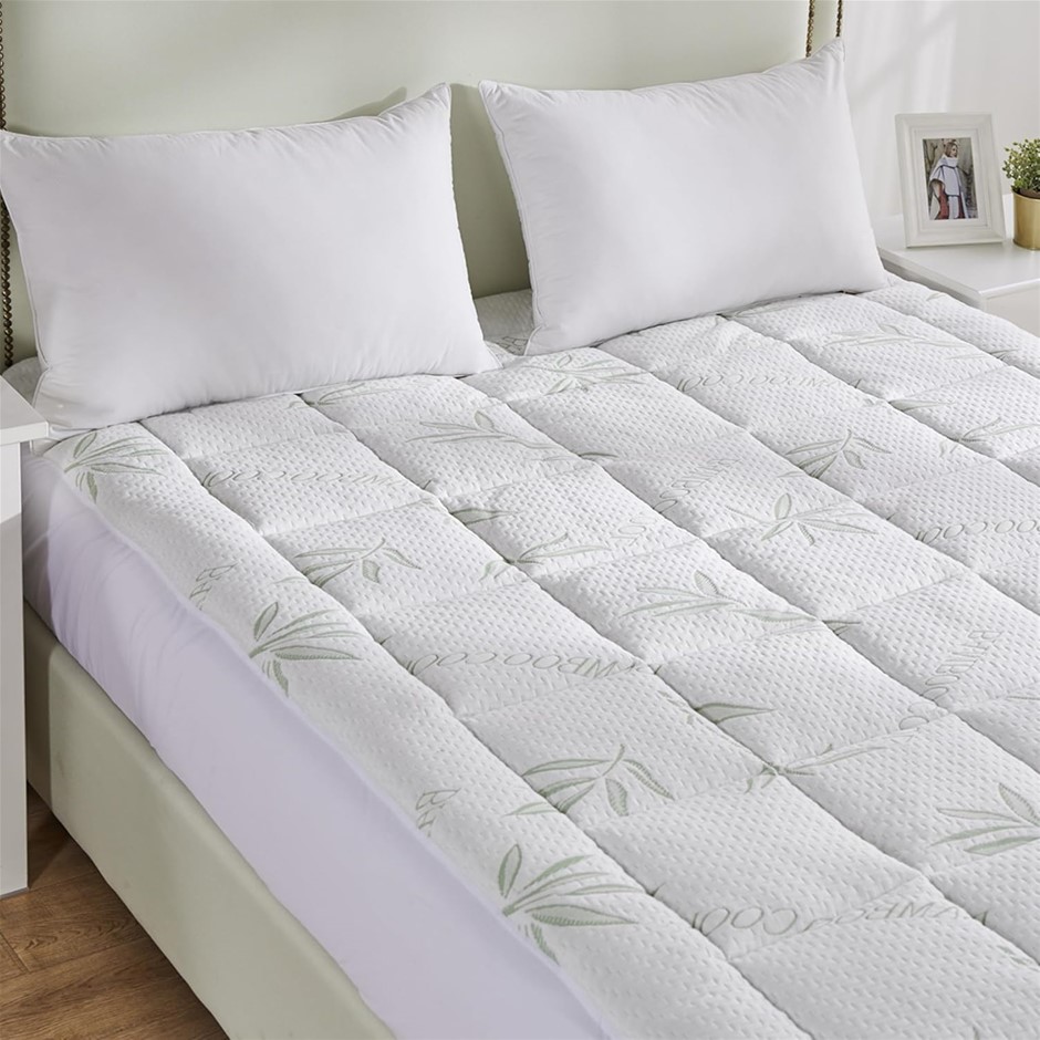 DREAMZ Bamboo Pillowtop Mattress Topper Protector Soft Cover Underlay Breat