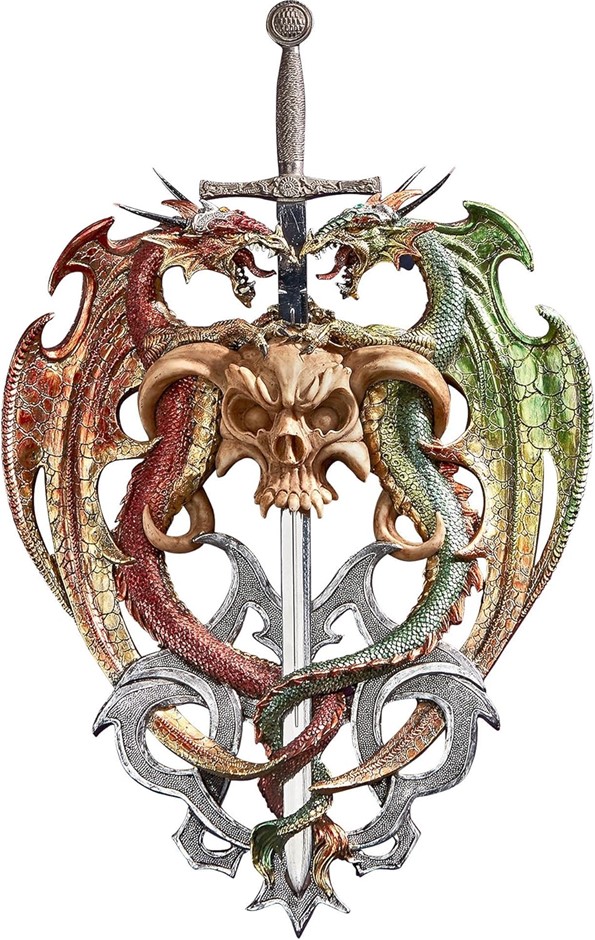 DESIGN TOSCANO Hell-Bent Dragon Protectors of the Sword Gothic Wall Sculptu