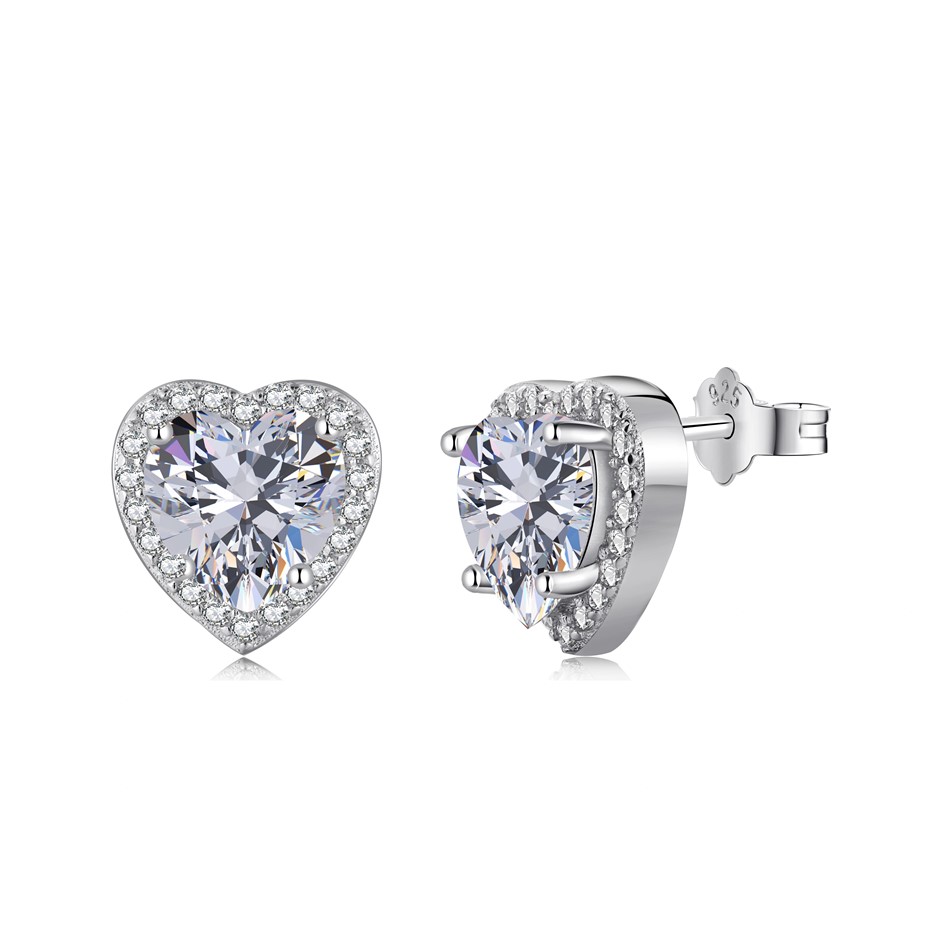 2.0ct Heart Shape 925 Sterling Silver Cubic Zirconia Earrings