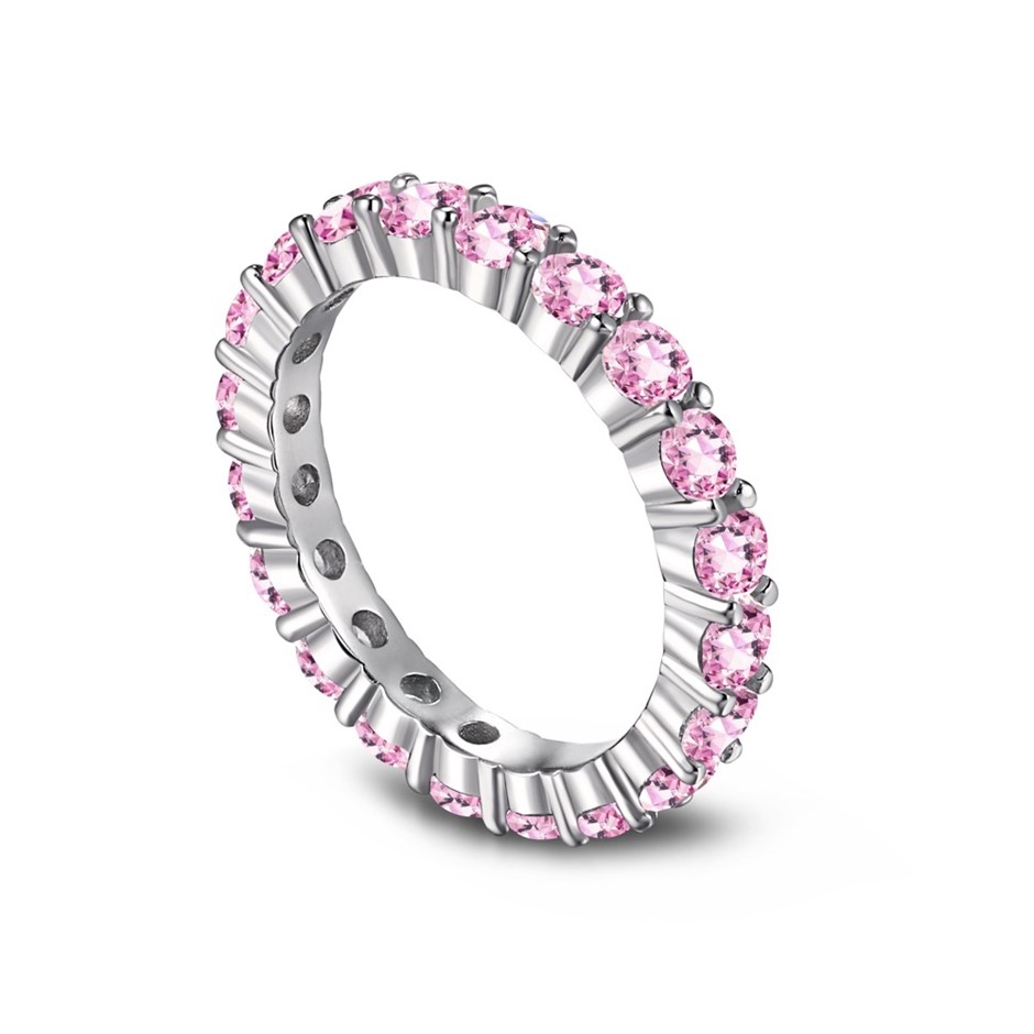 3mm 925 Sterling Silver Pink Cubic Zirconia Band Ring - Size 5