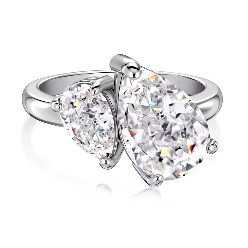 3ct Pear Cut Cubic Zirconia 925 Sterling Silver Ring - Size 6