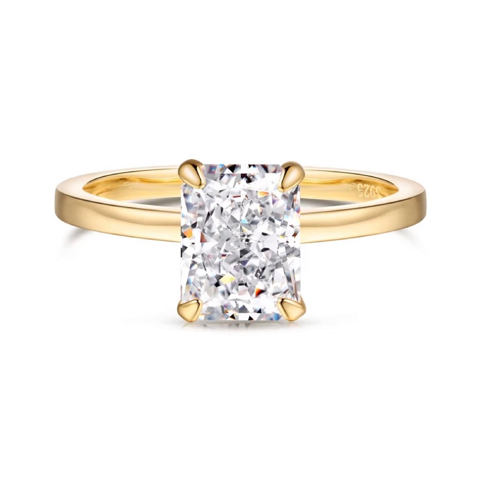 2ct Rectangle Cut Cubic Zirconia 18K Gold Filled 925 Silver Ring - Size 6