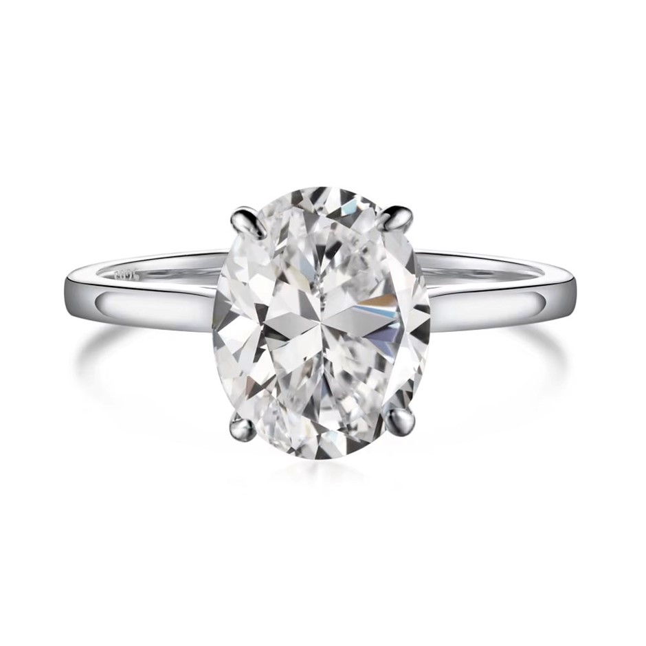 2ct Oval Cut Cubic Zirconia 925 Sterling Silver Ring - Size 6